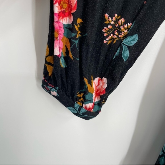 Ann Taylor LOFT NWT Women Black Floral Dress Size 14 Deep-v Back Long Sleeves - Picture 7 of 12